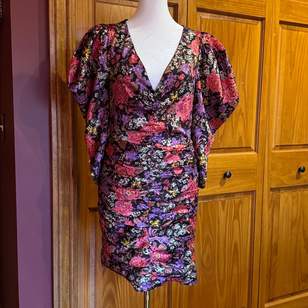 Zara Floral Mini Dress - Black and Pink / NWT